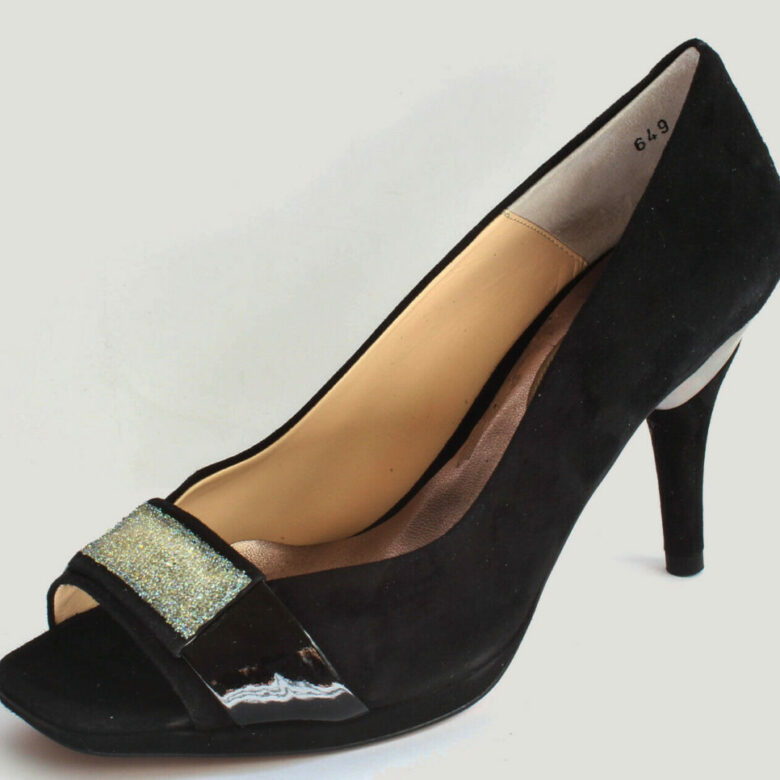 Women's MELLUSO Shoes Suede Black elegant UK 4 Heel 8 cm Made in ITALY NEW