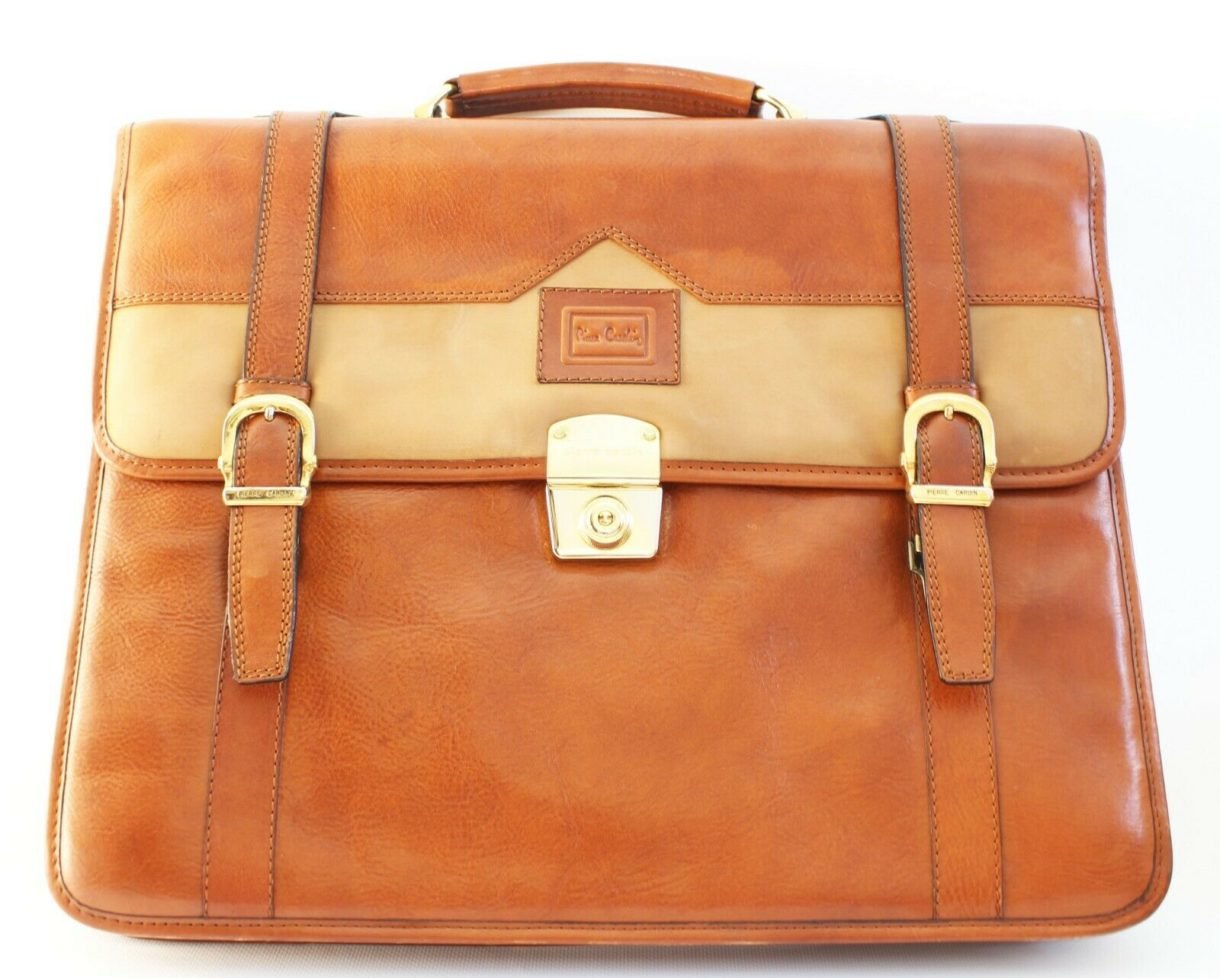 20 "Herren Vtg PIERRE CARDIN Aktentasche aus Leder Work Messenger LAPTOP Busines - Image 2
