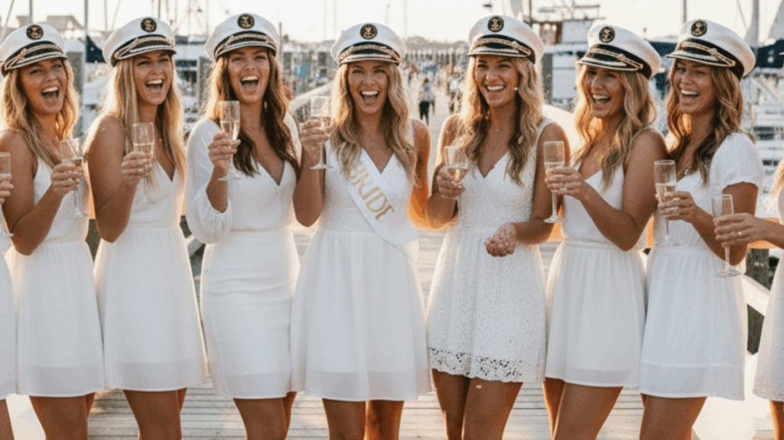 Bachelorette party with a captain's hat