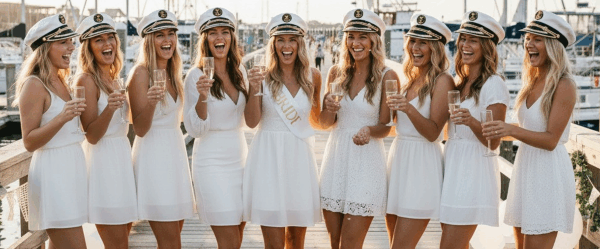 Bachelorette party with a captain's hat